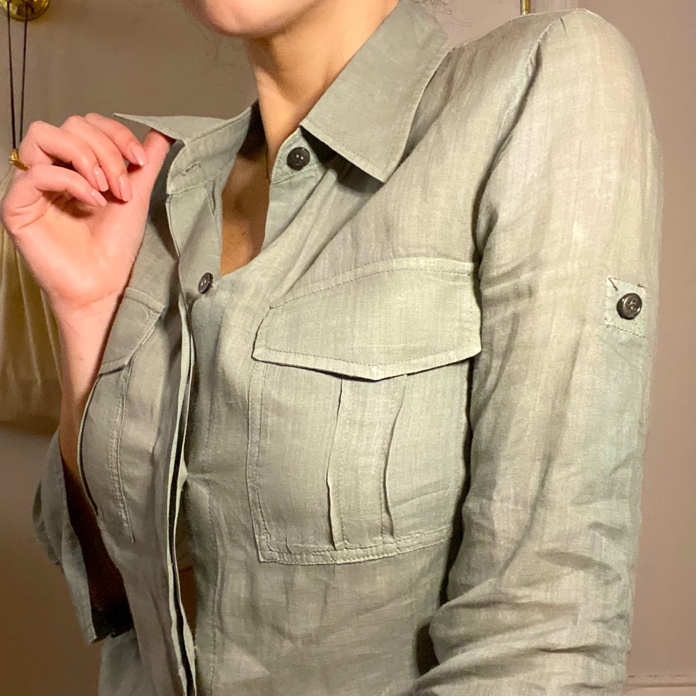 Theory sage linen blouse